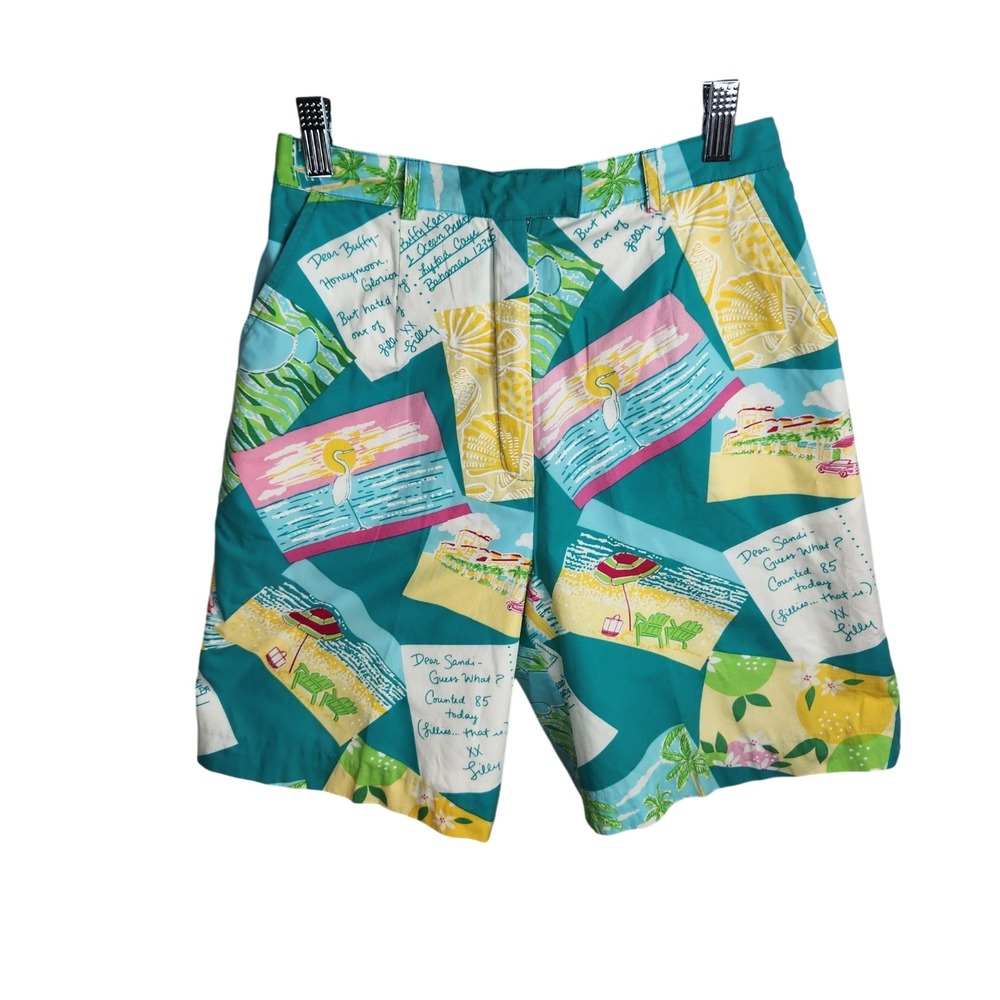 Lilly Pulitzer Vintage Postcard Print Bermuda Shorts Women's Size 6 Cotton Lined